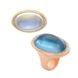 aqua and moonstone cabochon rings