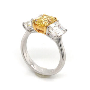 Silverhorn Three stone emerald cut diamond ring