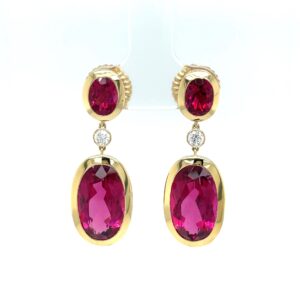 Rubellite Tourmaline earrings with diamonds