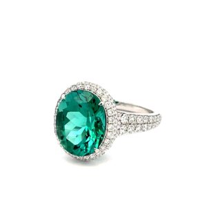 Platinum ring with oval tourmaline and diamonds