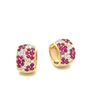 18 karat yellow gold earrings with rubies and diamonds
