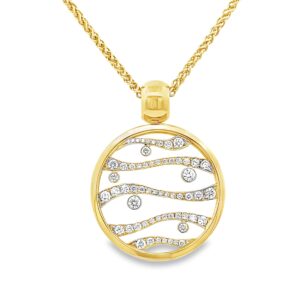 18 karat yellow gold circle pendant with diamonds